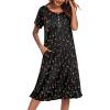 image:imageEkouaer Nightgowns for Women with Pockets Button Front Short Sleeve House Dresses Floral Print Mumu DressBlack Butterfly Floral