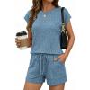 image:imageEkouaer Rompers for Women Summer Casual Cap Sleeve Crewneck Short Pants Jumpsuit Beach Vacation Outfit with Pockets SXXLBlue