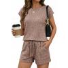 image:imageEkouaer Rompers for Women Summer Casual Cap Sleeve Crewneck Short Pants Jumpsuit Beach Vacation Outfit with Pockets SXXLBrown
