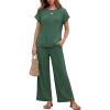 image:imageEkouaer Two Piece Sets for Women 2026 Travel Outfits Short Sleeve Top Wide Leg Pants Rib Tracksuits Summer Fashion Lounge SetForestgreen