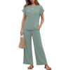 image:imageEkouaer Two Piece Sets for Women 2026 Travel Outfits Short Sleeve Top Wide Leg Pants Rib Tracksuits Summer Fashion Lounge SetGlacial Green