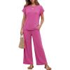 image:imageEkouaer Two Piece Sets for Women 2026 Travel Outfits Short Sleeve Top Wide Leg Pants Rib Tracksuits Summer Fashion Lounge SetHot Pink