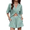 image:imageEkouaer Two Piece Sets for Women Summer Y2K Shirt and Shorts Beach Vacation Cruise Outfits Travel Sweatsuits Lounge SetGreen White Plaid