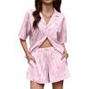 image:imageEkouaer Two Piece Sets for Women Summer Y2K Shirt and Shorts Beach Vacation Cruise Outfits Travel Sweatsuits Lounge SetPink Bow Tie Stripe