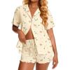 image:imageEkouaer Viscose from Bamboo Women Pajama Sets Button Up Cooling Pjs Short Sleeve Ruffle Sleepwear 2 Piece Lounge Shorts SetApricot Floral Teddy