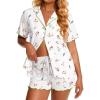 image:imageEkouaer Viscose from Bamboo Women Pajama Sets Button Up Cooling Pjs Short Sleeve Ruffle Sleepwear 2 Piece Lounge Shorts SetWhite Floral