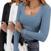 image:imageEkouaer Womens 3 Pack Long Sleeve Shirts Square Neck Basic Ribbed Tops Tee Thermal Undershirts XSXXLBlackWhiteNavy
