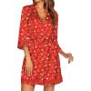 image:imageEkouaer Womens LaceTrim Silk Robes Bride Bridesmaid Kimono Satin Bathrobe V Neck Sleepwear with 34 SleeveRed Teddy