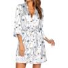 image:imageEkouaer Womens LaceTrim Silk Robes Bride Bridesmaid Kimono Satin Bathrobe V Neck Sleepwear with 34 SleeveWhite Flower