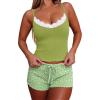 image:imageEkouaer Womens Pajama Sets 2 Piece Sexy Lingerie Sleepwear with Pockets Lightweight Lace Cami Shorts Adjustable Straps PjsGreen Floral