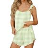 image:imageEkouaer Womens Pajama Sets Ruffle Cami Top and Shorts 2 Piece Lounge Set Sleepwear Summer Comfy Cute Bridal Pajama for WomenGingham Green