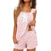 image:imageEkouaer Womens Pajamas Sets 2 Piece Ruffle Bow Tank Top and Shorts Pjs Soft Bridal Pajama Cute Sleepwear Set XS2XLHeart Bow Pink