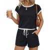 image:imageEkouaer Womens Rompers for Summer Casual One Piece Short Jumpsuit 2026 Striped Cap Sleeve Beach Clothes Travel OutfitsBlack