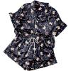 image:imageEkouaer Womens Silk Satin Pajama Set 2 Piece Heart Embroidery Short Sleeve Button Down Pjs Set for Bridal PartyBlack Christmas