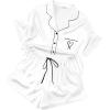 image:imageEkouaer Womens Silk Satin Pajama Set 2 Piece Heart Embroidery Short Sleeve Button Down Pjs Set for Bridal PartyWhite