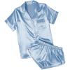 image:imageEkouaer Womens Silk Satin Pajamas Short Sleeve PJS Shorts Set Soft Button Down Sleepwear 2 Piece Loungewear S5XLLight Blue