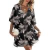 image:imageEkouaer Womens Swimsuit Coverup 2026 Sheer Chiffon Floral Print Sexy Bathing Suit Cover Up Swimwear BeachwearBlack Brown Leaf
