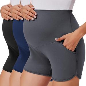 image:imageEkouaer 3 Pack Maternity Shorts Over The Belly with Pockets Summer Workout Pregnancy Shorts Stretchy Lounge PajamaBlackDark GreyNavy Blue