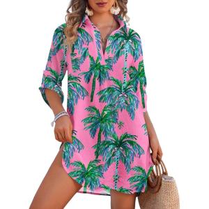 image:imageEkouaer Beach Cover Ups for Women Bikini Swimsuit Coverup Beach Dress ShirtGreen Tree