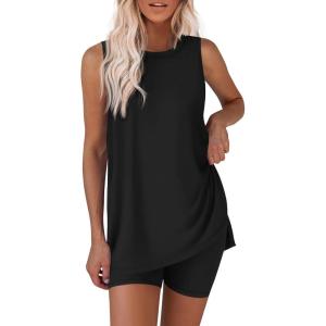 image:imageEkouaer Biker Short Sets Womens 2 Piece Lounge Set 2026 Summer Matching Outfits Sleeveless Loungewear clothingBlack