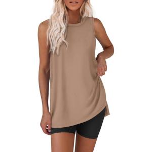 image:imageEkouaer Biker Short Sets Womens 2 Piece Lounge Set 2026 Summer Matching Outfits Sleeveless Loungewear clothingKhaki