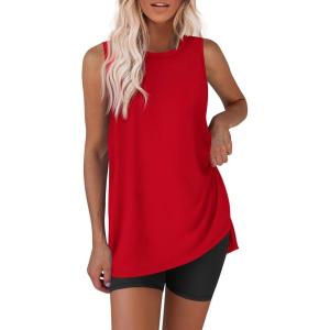 image:imageEkouaer Biker Short Sets Womens 2 Piece Lounge Set 2026 Summer Matching Outfits Sleeveless Loungewear clothingRed