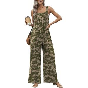 image:imageEkouaer Casual Jumpsuits for Women Adjustable Straps Overalls One Piece Jumpsuit Wide Leg Rompers With Pockets SXXLArmy Green Flowers