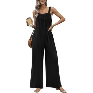 image:imageEkouaer Casual Jumpsuits for Women Adjustable Straps Overalls One Piece Jumpsuit Wide Leg Rompers With Pockets SXXLBlack