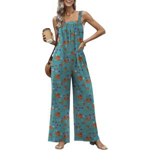 image:imageEkouaer Casual Jumpsuits for Women Adjustable Straps Overalls One Piece Jumpsuit Wide Leg Rompers With Pockets SXXLBlue Flowers