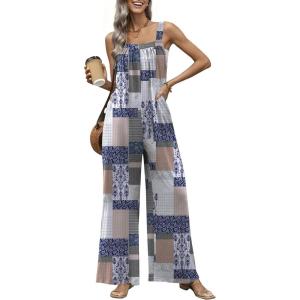 image:imageEkouaer Casual Jumpsuits for Women Adjustable Straps Overalls One Piece Jumpsuit Wide Leg Rompers With Pockets SXXLGrey Checkered