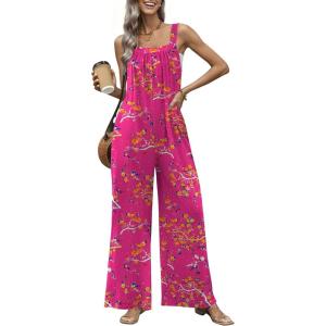 image:imageEkouaer Casual Jumpsuits for Women Adjustable Straps Overalls One Piece Jumpsuit Wide Leg Rompers With Pockets SXXLHot Pink Floral