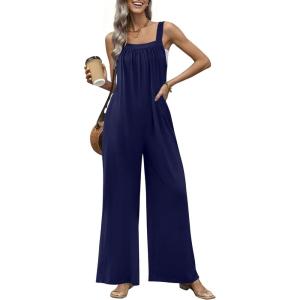 image:imageEkouaer Casual Jumpsuits for Women Adjustable Straps Overalls One Piece Jumpsuit Wide Leg Rompers With Pockets SXXLNavy Blue