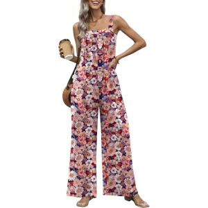 image:imageEkouaer Casual Jumpsuits for Women Adjustable Straps Overalls One Piece Jumpsuit Wide Leg Rompers With Pockets SXXLPink Daisies