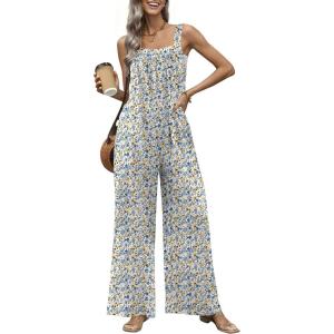 image:imageEkouaer Casual Jumpsuits for Women Adjustable Straps Overalls One Piece Jumpsuit Wide Leg Rompers With Pockets SXXLSmall Floral