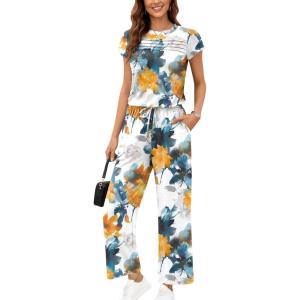 image:imageEkouaer Jumpsuits for Women 2026 Summer Casual Round Neck Pleated Front Womens Rompers With Pockets Vacation OutfitsMulti Teal