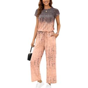 image:imageEkouaer Jumpsuits for Women 2026 Summer Casual Round Neck Pleated Front Womens Rompers With Pockets Vacation OutfitsTiedye Greycoral