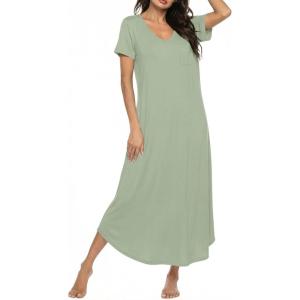 image:imageEkouaer Long Nightgowns for Women Bamboo Viscose Sleepshirt Short Sleeve Night Gown V Neck House DressLight Green