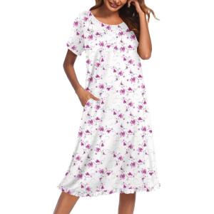 image:imageEkouaer Nightgowns for Women with Pockets Button Front Short Sleeve House Dresses Floral Print Mumu DressPink Floral