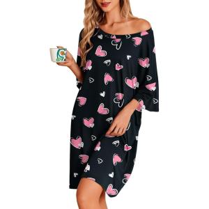 image:imageEkouaer Plus Size Nightgowns for Women Oversized Sleep Shirt Short Sleeve Nightshirt TShirt Dress Sleepwear S5XLBlack Heart