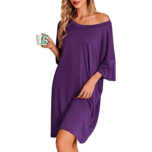 image:imageEkouaer Plus Size Nightgowns for Women Oversized Sleep Shirt Short Sleeve Nightshirt TShirt Dress Sleepwear S5XLPurple