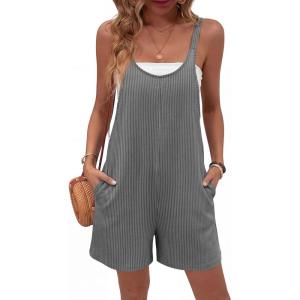 image:imageEkouaer Rompers for Women Casual Loose Sleeveless Overalls Shorts Knit Jumpsuits 2026 Summer Vacation Beach OutfitsDark Grey