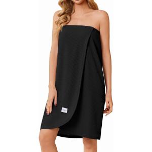 image:imageEkouaer Waffle Robes For Women Bath Wrap Lightweight Shower Wrap 2026 Knee Length Spa Robe with Adjustable Closure SXLBlack