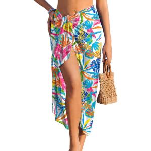 image:imageEkouaer Women Sarong Chiffon Bathing Suit Cover Up Long Beach Bikini Wraps Sheer Swim Suit Coverup 2026 Pareo for WomenColorful Leaves