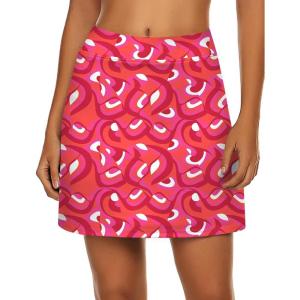 image:imageEkouaer Womens Active Performance Skort Lightweight Skirt for Running Tennis Golf Workout SportsRed Art Wave