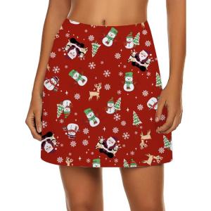 image:imageEkouaer Womens Active Performance Skort Lightweight Skirt for Running Tennis Golf Workout SportsRed Christmas Print