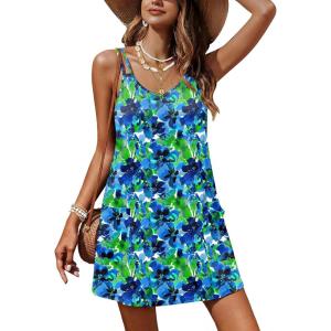 image:imageEkouaer Womens Bathing Suit Cover Up Sleeveless V Neck Swimsuit Coverups Summer Swimwear Beach Cover Ups with PocketsFloral Blue Green
