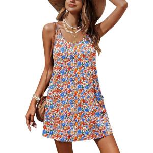 image:imageEkouaer Womens Bathing Suit Cover Up Sleeveless V Neck Swimsuit Coverups Summer Swimwear Beach Cover Ups with PocketsFloral Orange