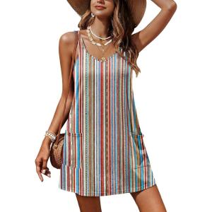 image:imageEkouaer Womens Bathing Suit Cover Up Sleeveless V Neck Swimsuit Coverups Summer Swimwear Beach Cover Ups with PocketsStripe Multicolor