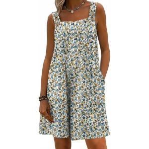 image:imageEkouaer Womens Overalls Summer Rompers Sleeveless Short Jumpsuits Casual Beach Vacation Outfits with PocketsFloral Blue