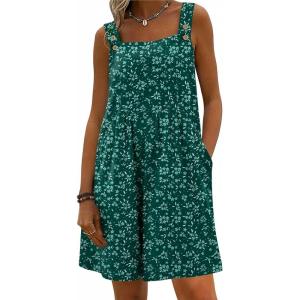 image:imageEkouaer Womens Overalls Summer Rompers Sleeveless Short Jumpsuits Casual Beach Vacation Outfits with PocketsFloral Green